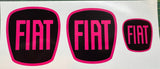 Fiat 500 front and rear badge overlays plus steering wheel decal (if pictured)