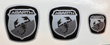 Fiat 500 front and rear badge overlays plus steering wheel decal (if pictured)