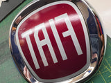 Fiat 500 front and rear badge overlays plus steering wheel decal (if pictured)