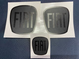 Fiat 500 front and rear badge overlays plus steering wheel decal (if pictured)